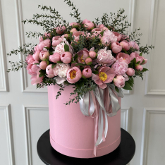 151 pink peonies in a box photo