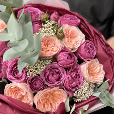 Author's bouquet of flowers from peony roses photo