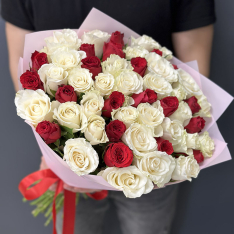 51 red and white imported roses photo