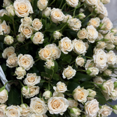 Композиция в корзине из 101 кремовой кустовой розы фото