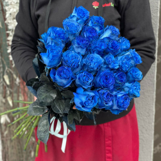 25 голландских синих роз 60 см  фото