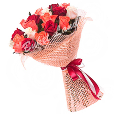 21 троянда мікс «червоно-біло-помаранчева» 60 см фото