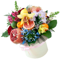 Шляпная коробка с цветами и фруктами «Фейверк» | размер XL фото
