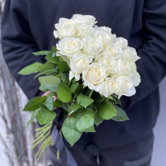 16 white roses in black ribbon photo