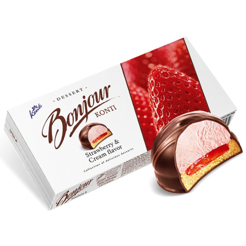Dessert Conti Bonjour strawberries with cream 232g - delivery BUKETLAND